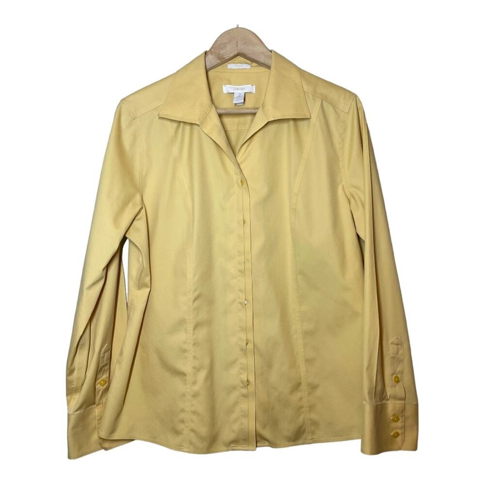 Chicos No Iron Yellow V-neck Button Front Shirt Chico 2 or Large Long Sleeve